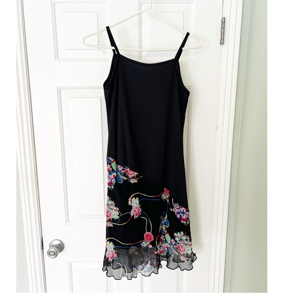 🌟🌸Black Slim Knee-length dress with floral pattern - XXS size
